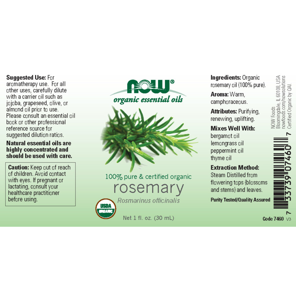 나우 Now, 100% 퓨어, 유기농 로즈마리, 에센셜 오일, 1 fl oz (30 ml)