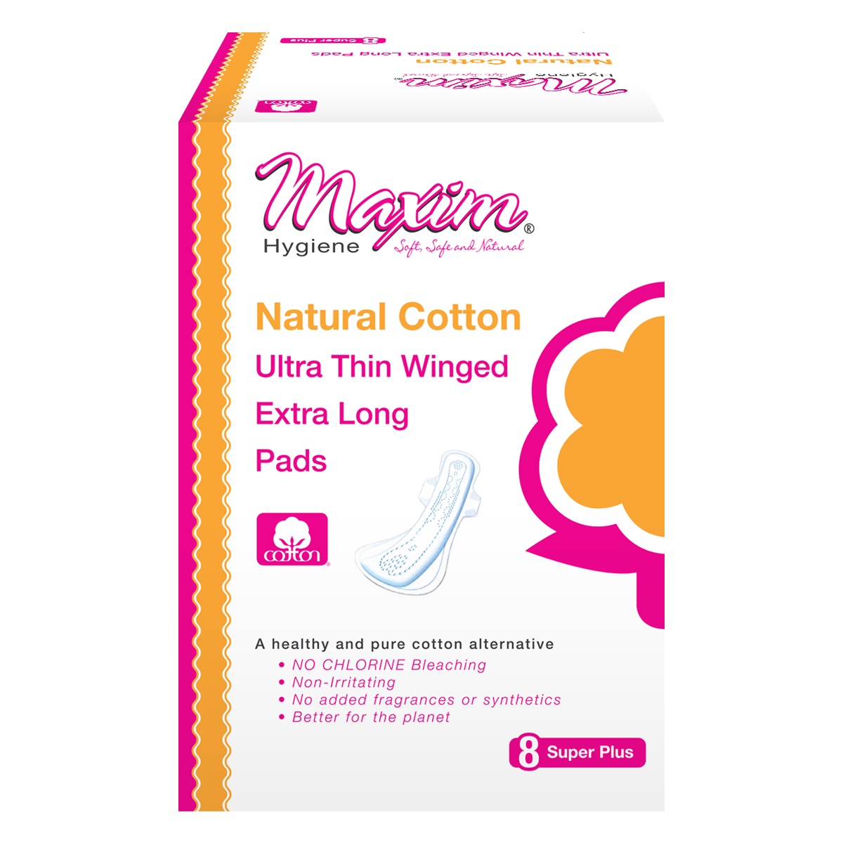 Maxim Hygiene, 초슬림 날개, 엑스트라 롱 패드, 수퍼 플러스, 8 패드