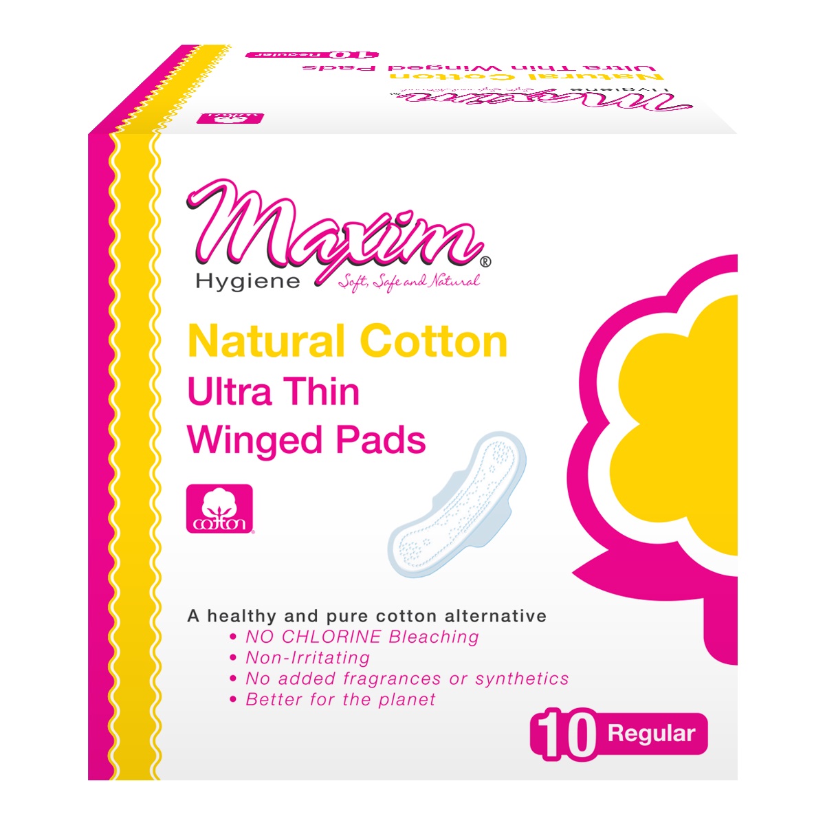 Maxim Hygiene, 100% 천연 코튼 초슬림 날개형, Regular, 10 개