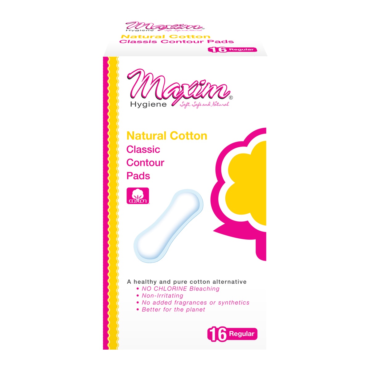 Maxim Hygiene, 100% 천연 코튼 컨투어 패드 레귤러, 16 개
