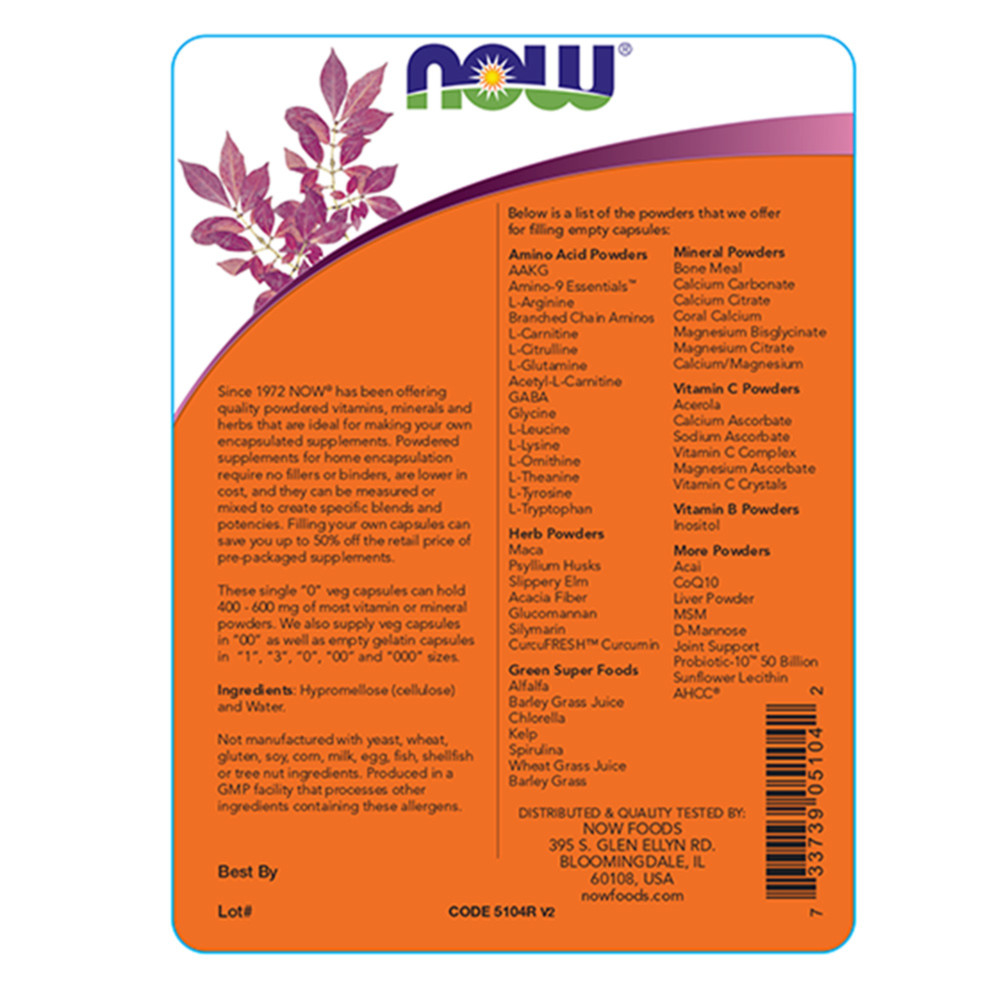  나우 Now, Single 0 식물성 캡슐, Empty Vegetarian 캡슐, 1000 Empty 식물성 캡슐