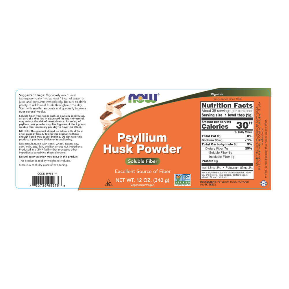  나우 Now, Psyllium Husk 파우더, 12 oz (340 g)